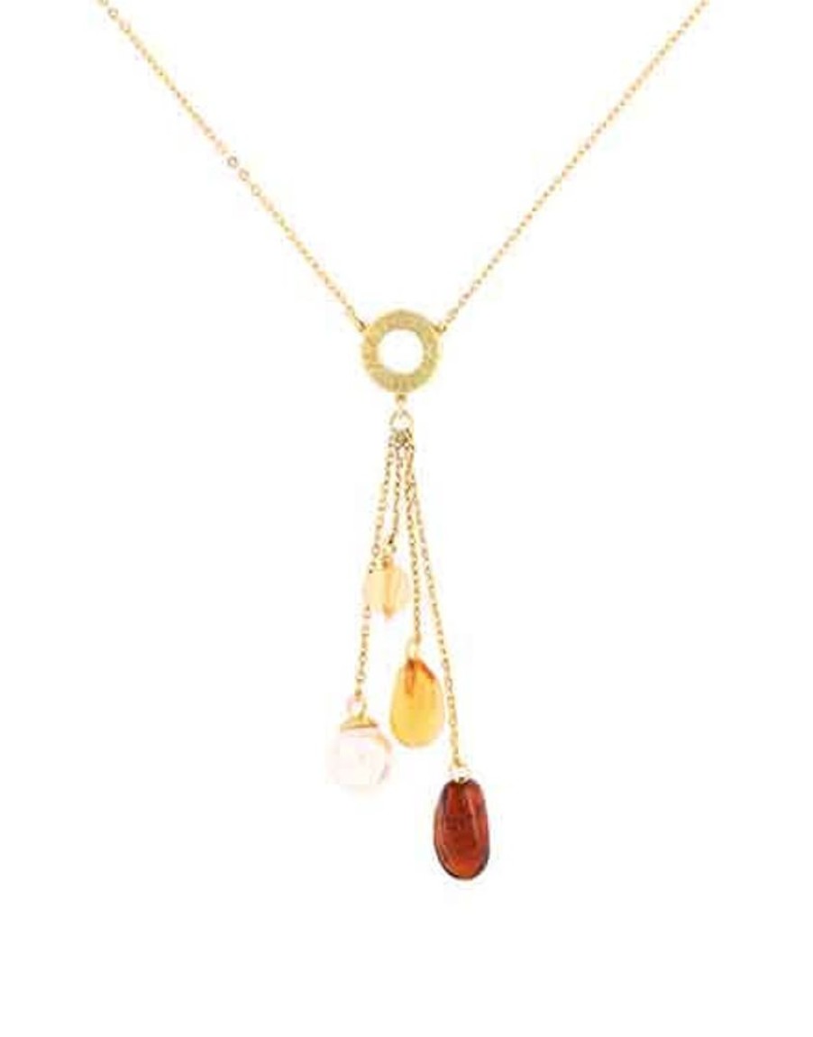 MAJORICA Algaida Golden Short Necklace With Amber Murano Glass | Pearl Chain Necklaces