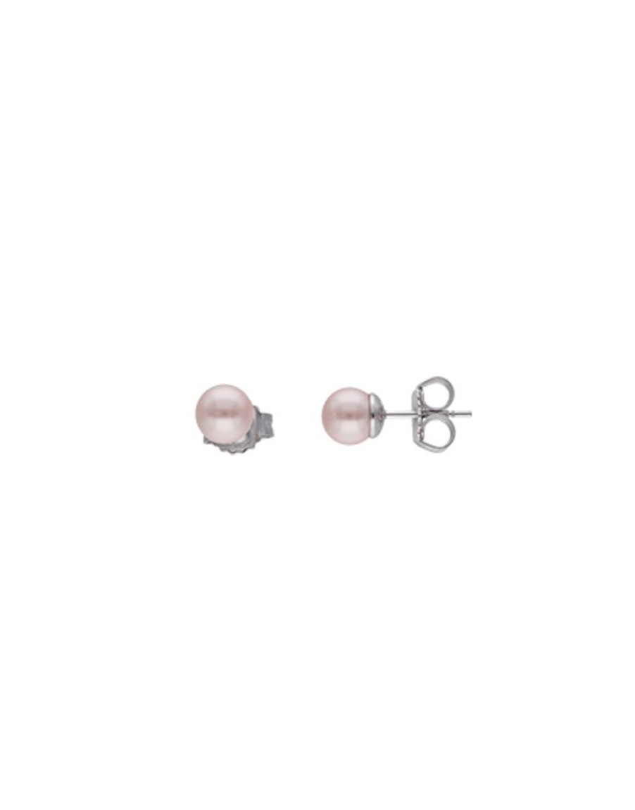 MAJORICA Silver Earrings Lyra With 6Mm Pink Pearl | Pearl Stud Earrings