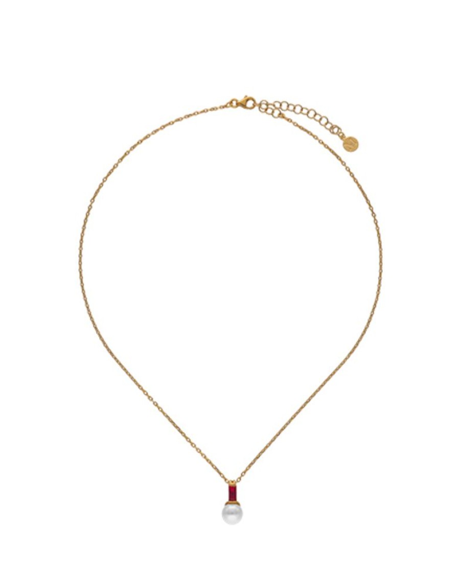 MAJORICA Selene Gold-Plated Necklace With Pearl And Ruby Red Zirconia | Pendants With Chain