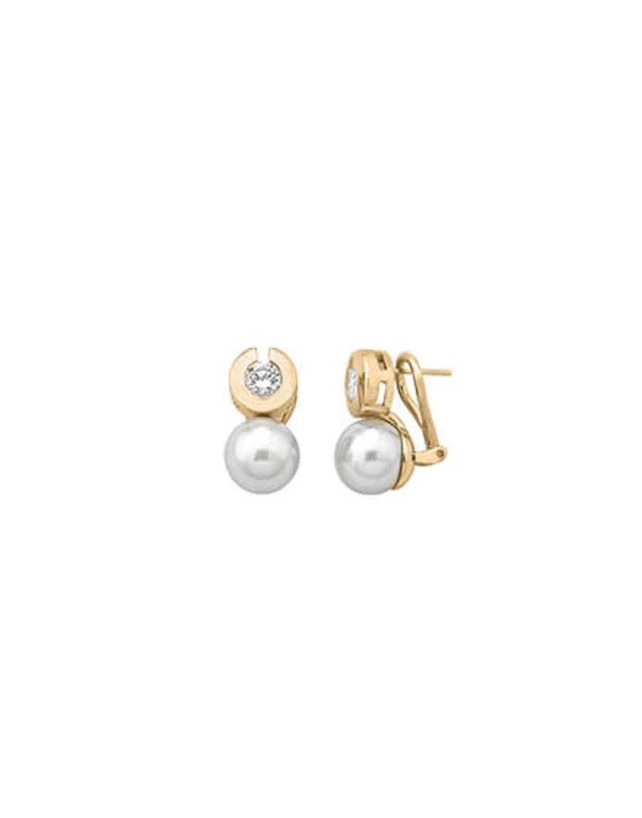 MAJORICA Earrings Exquisite Gold Plated With 10Mm White Pearl And Zircons | Tu & Yo Earrings