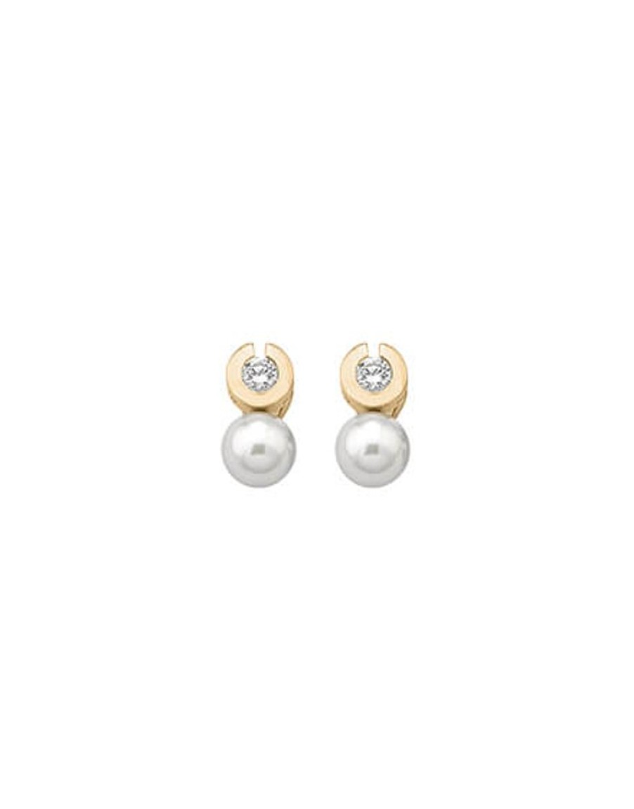 MAJORICA Earrings Exquisite Gold Plated With 10Mm White Pearl And Zircons | Tu & Yo Earrings