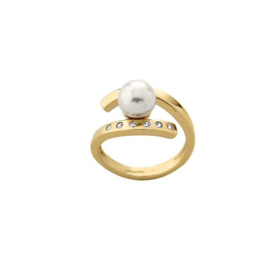 MAJORICA Gold Plated Ring Selene With White Pearl And Zircons | Medium-Sized Rings