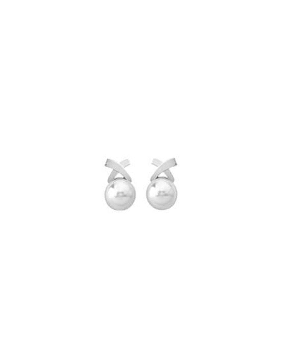 MAJORICA Silver Vega Earrings With Round White Pearl | Short Earrings