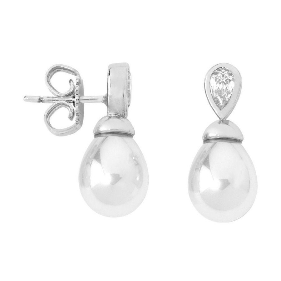 MAJORICA Earrings Selene Silver With 8Mm Tear White Pearl And Zircons | Tu & Yo Earrings