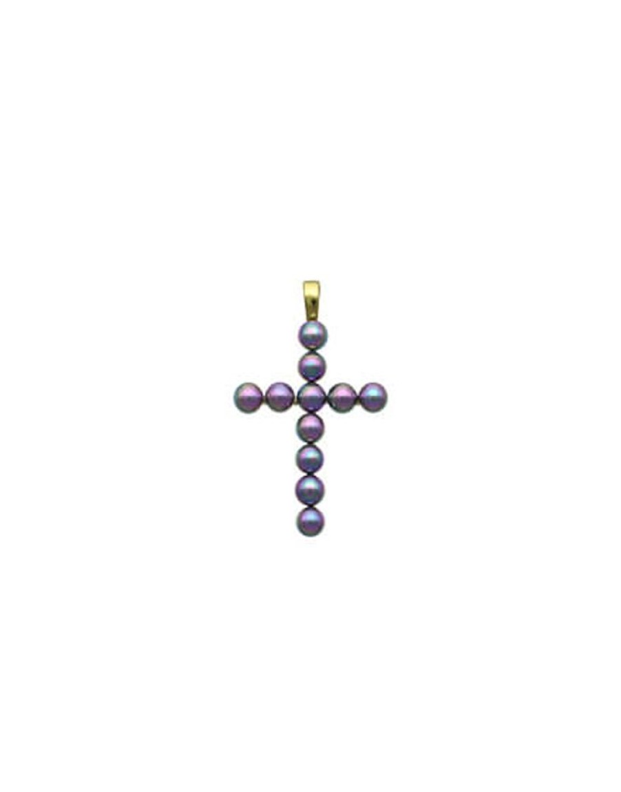 MAJORICA Crosses Collection Gold Pendant With Gray Pearl | Pendant Chain