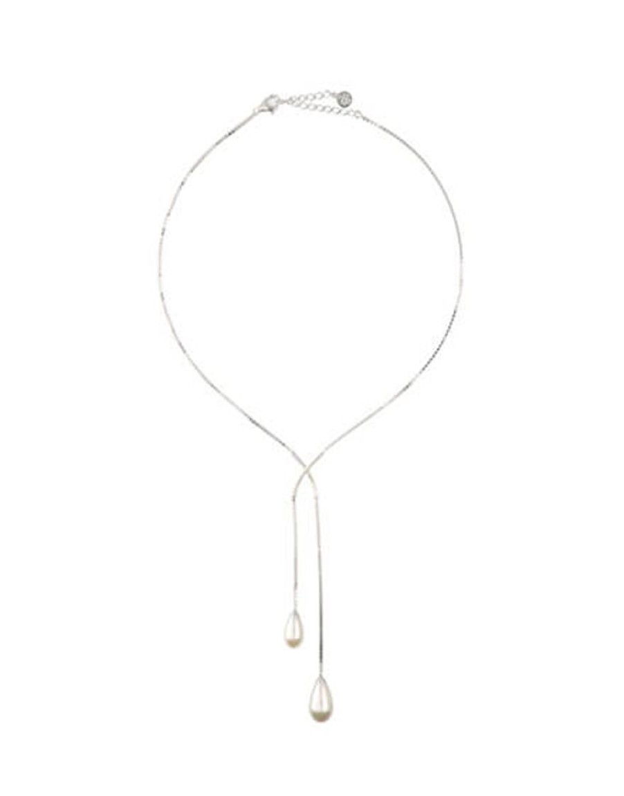 MAJORICA Short Elixa Silver Necklace With White Pear Drop Pearl | Pearl Chain Necklaces