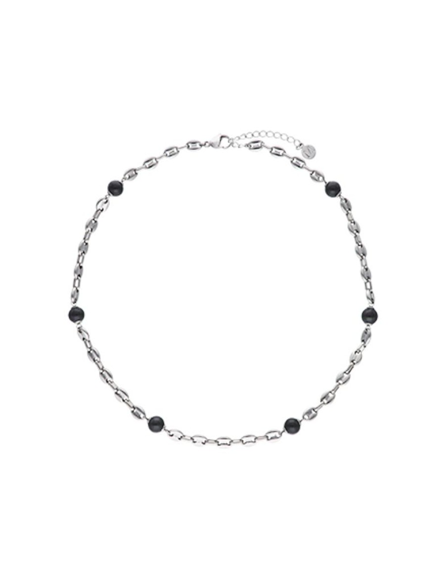 MAJORICA Sailor Chain Necklace In Steel And Black Pearls | Man Necklaces