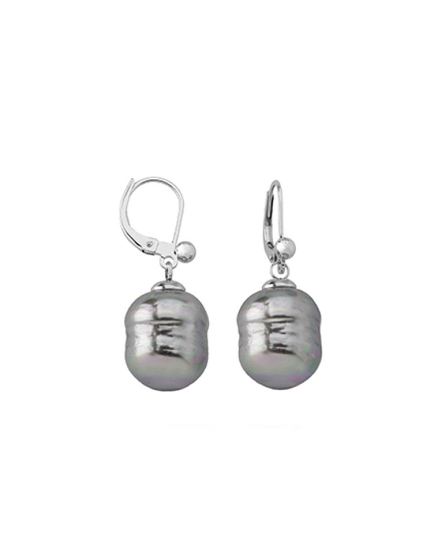 MAJORICA Silver Earrings Agora With 12Mm Gray White Pearl | Pearl Drop Earrings