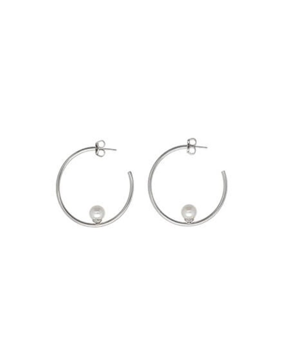 MAJORICA Alba Silver Hoop Earrings | Pearl Hoop Earrings