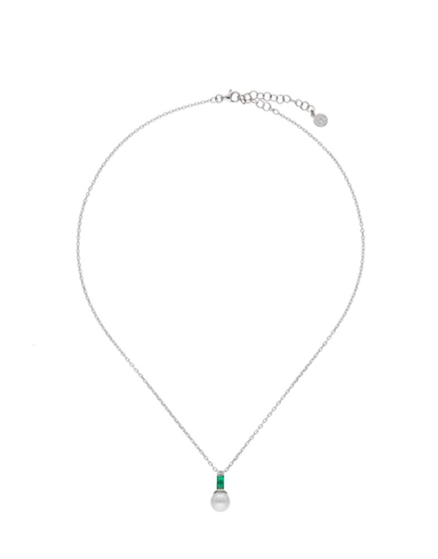 MAJORICA Selene Silver Necklace With Pearl And Emerald Green Zirconia | Pendants With Chain