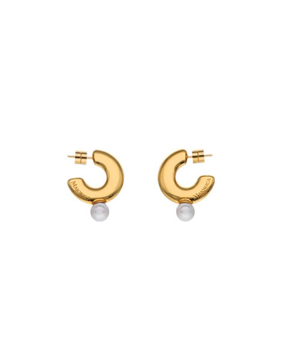 MAJORICA Juno Medium Hoop Earrings In Gold Steel And Pearl | Pearl Hoop Earrings