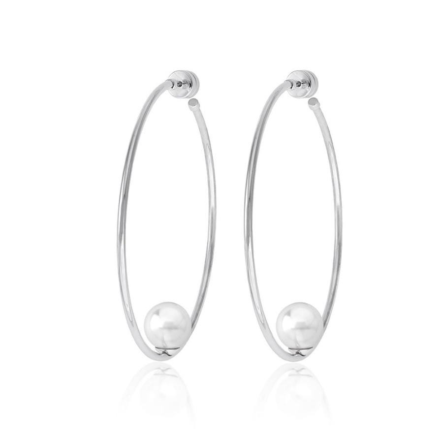 MAJORICA Earrings Marianela Steel Big | Pearl Hoop Earrings