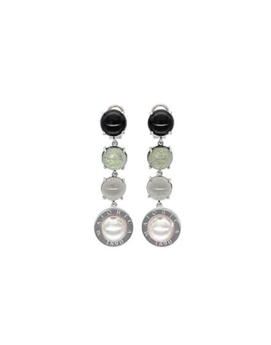 MAJORICA Algaida Silver Button Earrings With Black Murano Glass | Pearl Drop Earrings