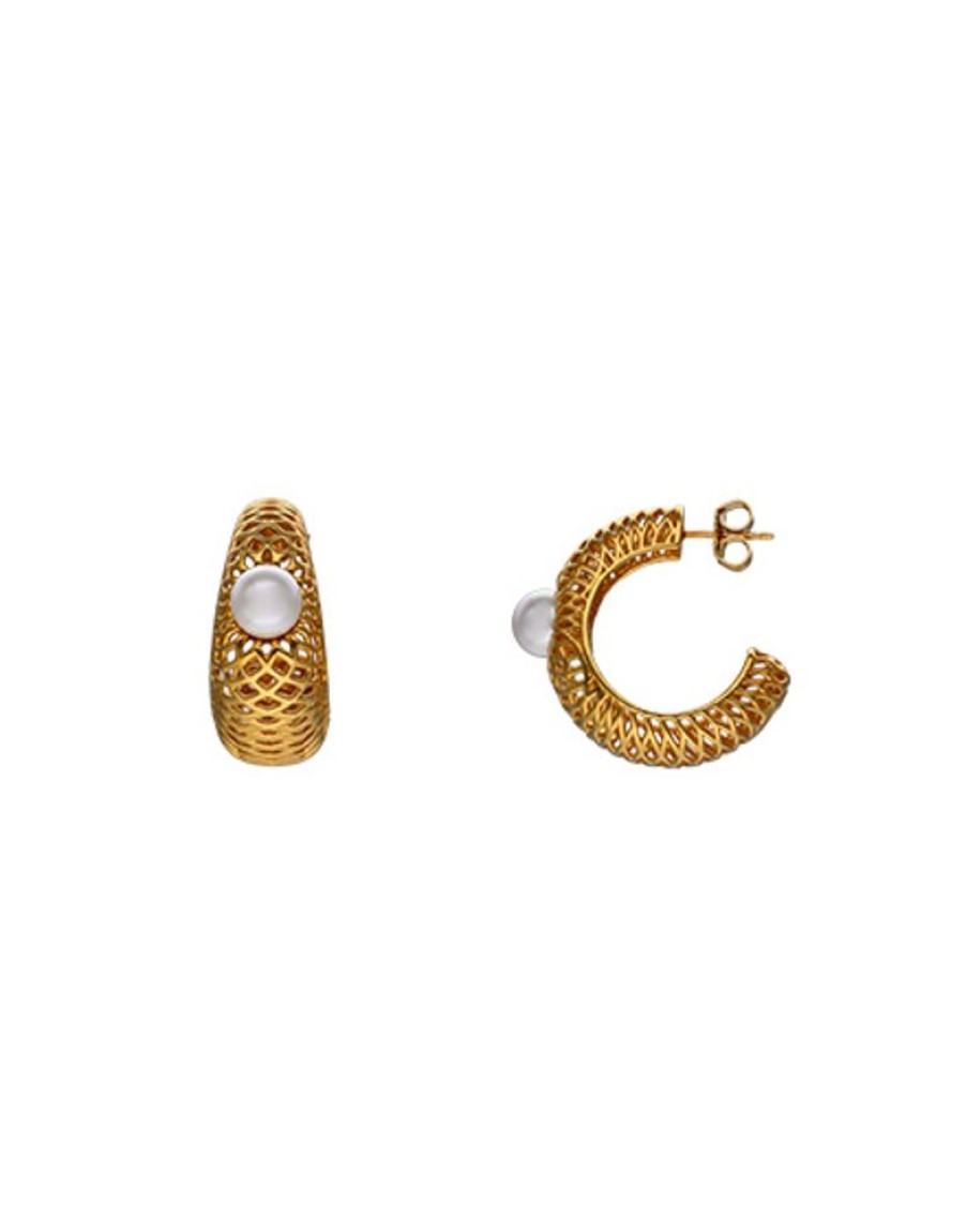 MAJORICA Etna Large Hoop Earrings In Gold-Plated Silver | Pearl Hoop Earrings