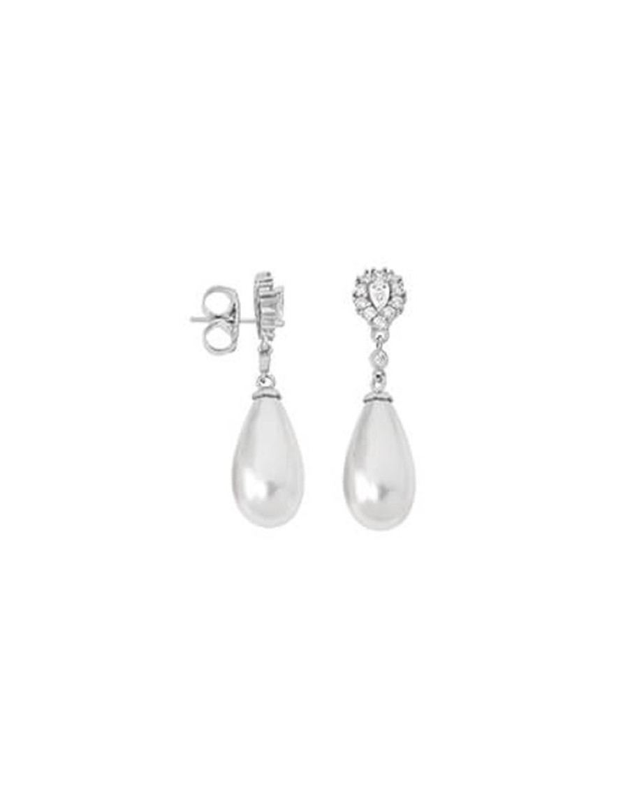 MAJORICA Silver Earrings Afrodita With White Pearl And Zircons | Bridal Earrings