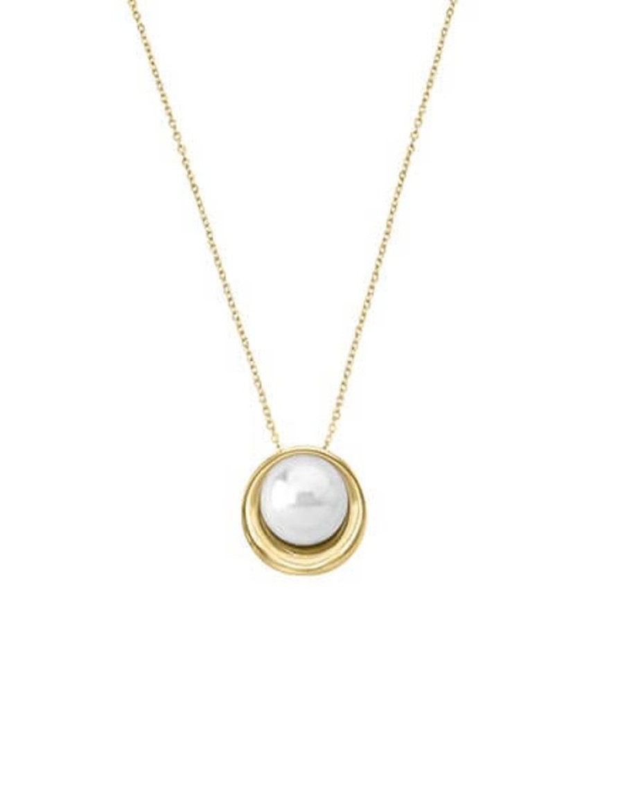 MAJORICA Golden Silver Margot Necklace With An Embedded Round Pearl | Pendants With Chain