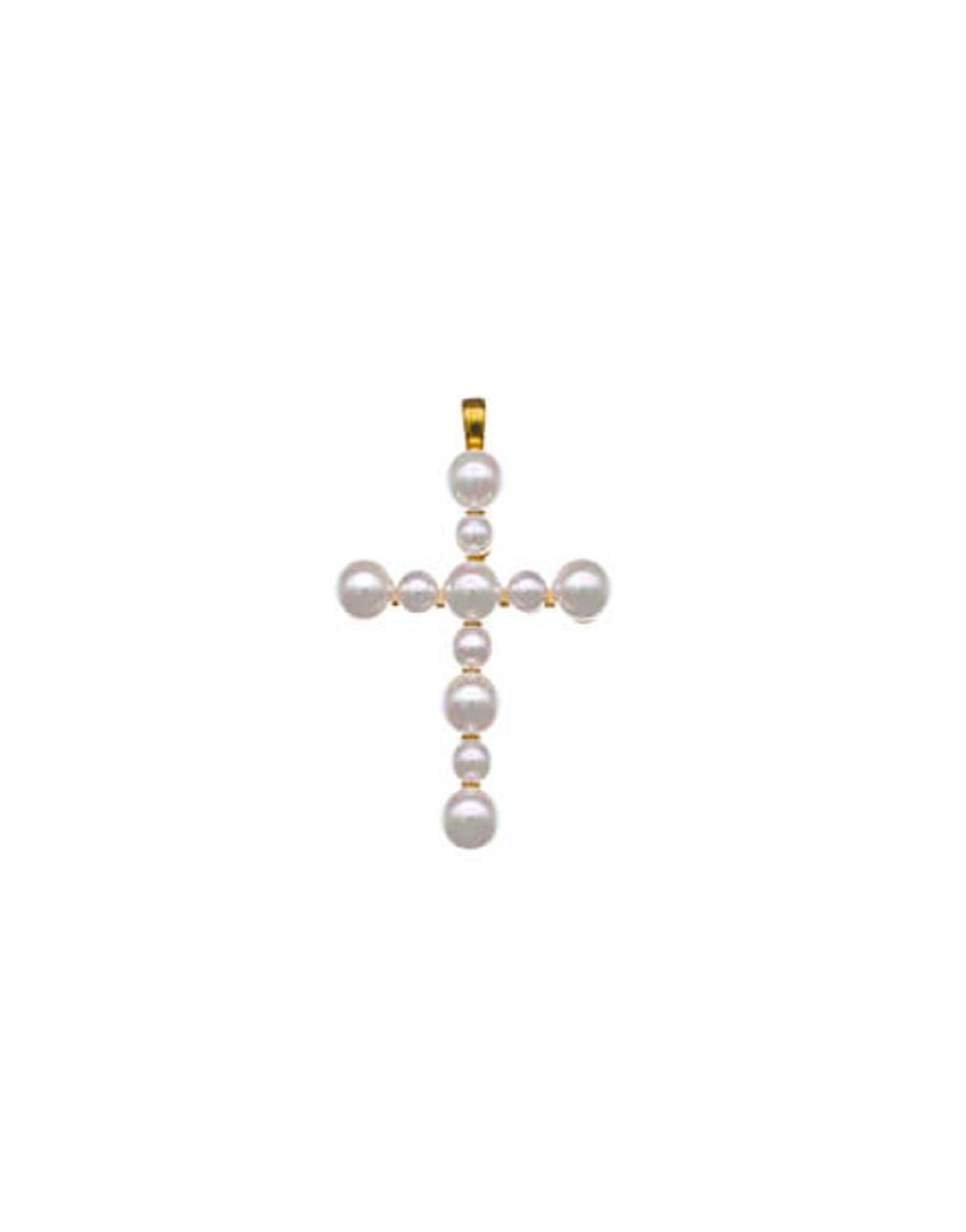 MAJORICA Crosses Collection Gold Pendant With White Pearl | Pendant Chain