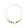 MAJORICA Algaida Golden Necklace With Half-Ball Pearl And Amber Murano Glass | Pearl Chain Necklaces