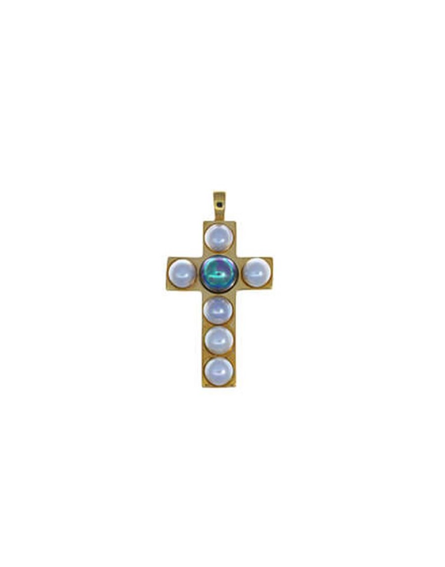 MAJORICA Crosses Collection Gold Pendant With White And Gray Half-Pearl | Pendant Chain