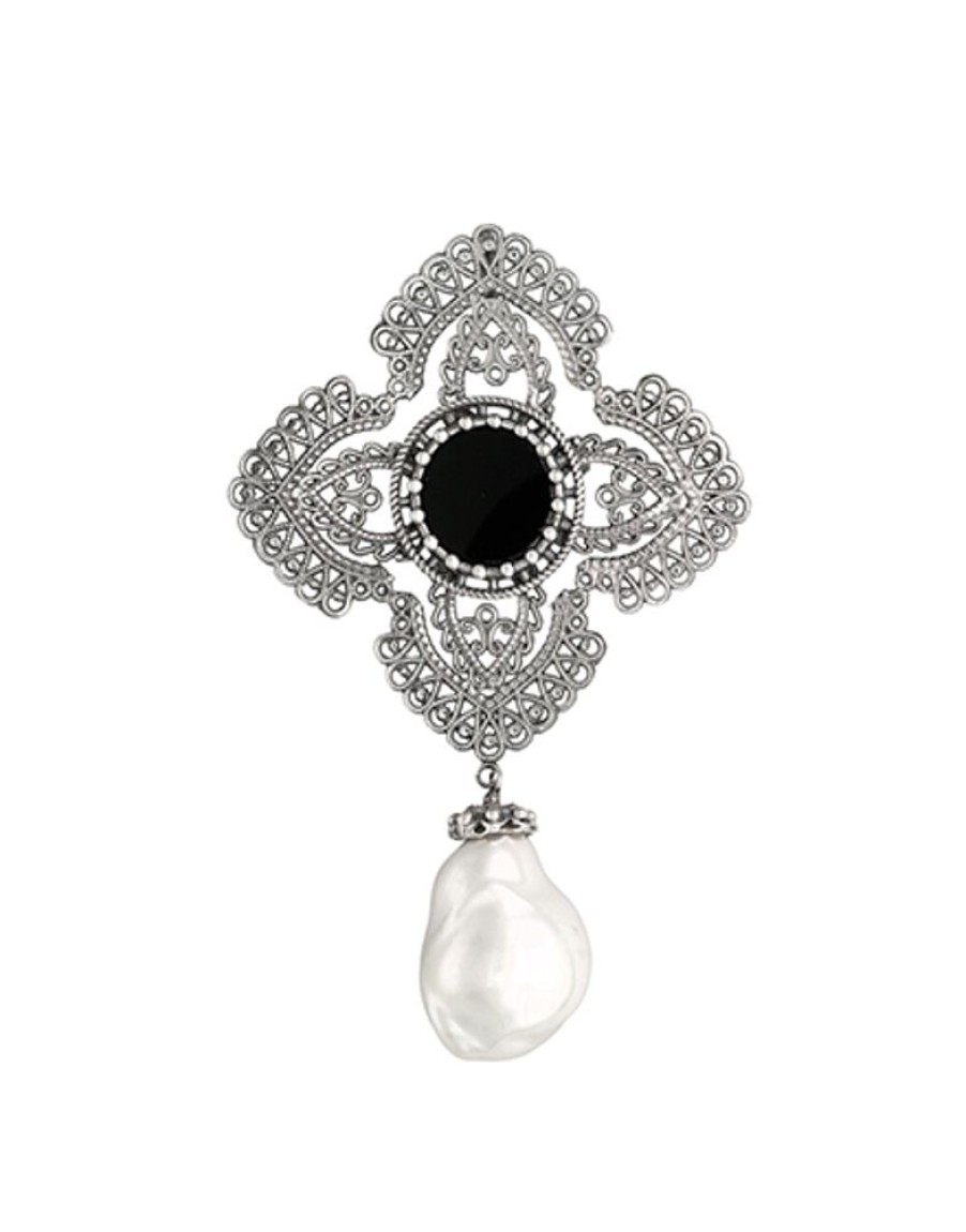 MAJORICA Peregrina Pendant With Onyx And Baroque Pearl | Pendant Chain