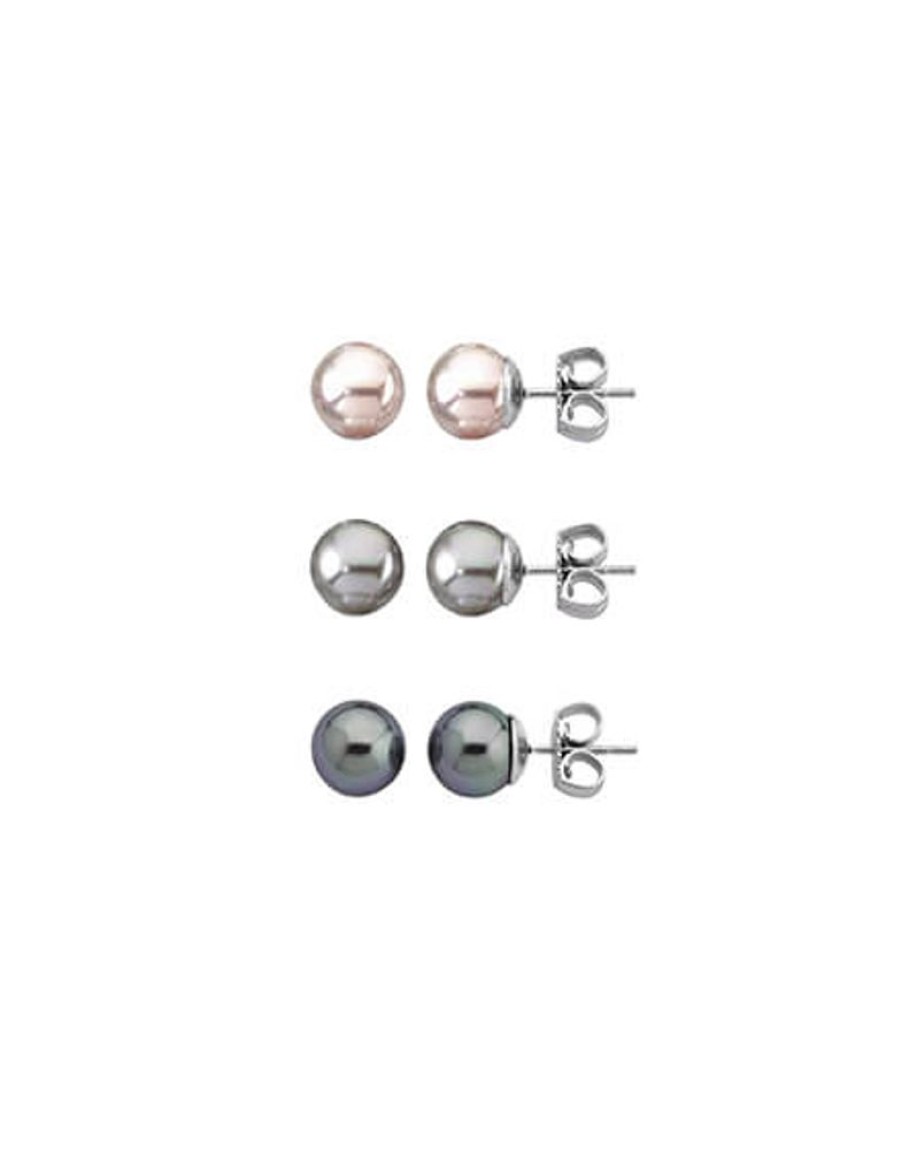 MAJORICA Pearl Earrings Set Lyra 8 Mm Rose, Gray, Nuage | Pearl Stud Earrings