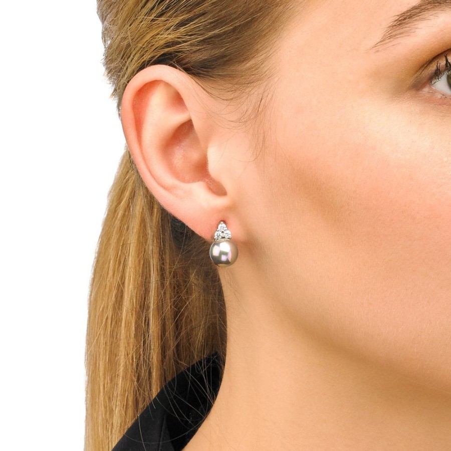 MAJORICA Earrings Ceres Silver With 10Mm Gray Pearl And Zircons | Tu & Yo Earrings