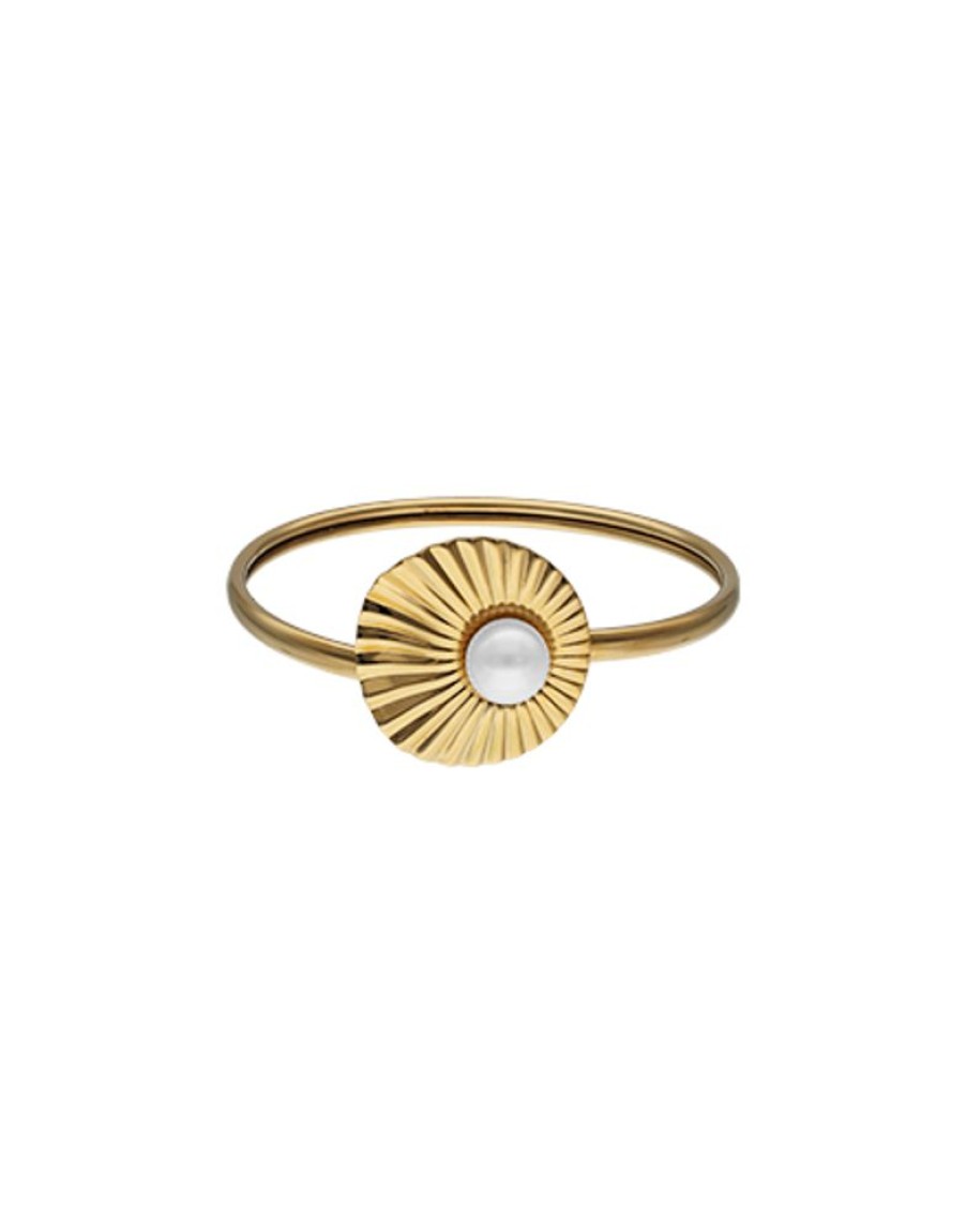 MAJORICA Rigid Le Palm Gold-Steel Bracelet With A White Pearl | Bangle Bracelets