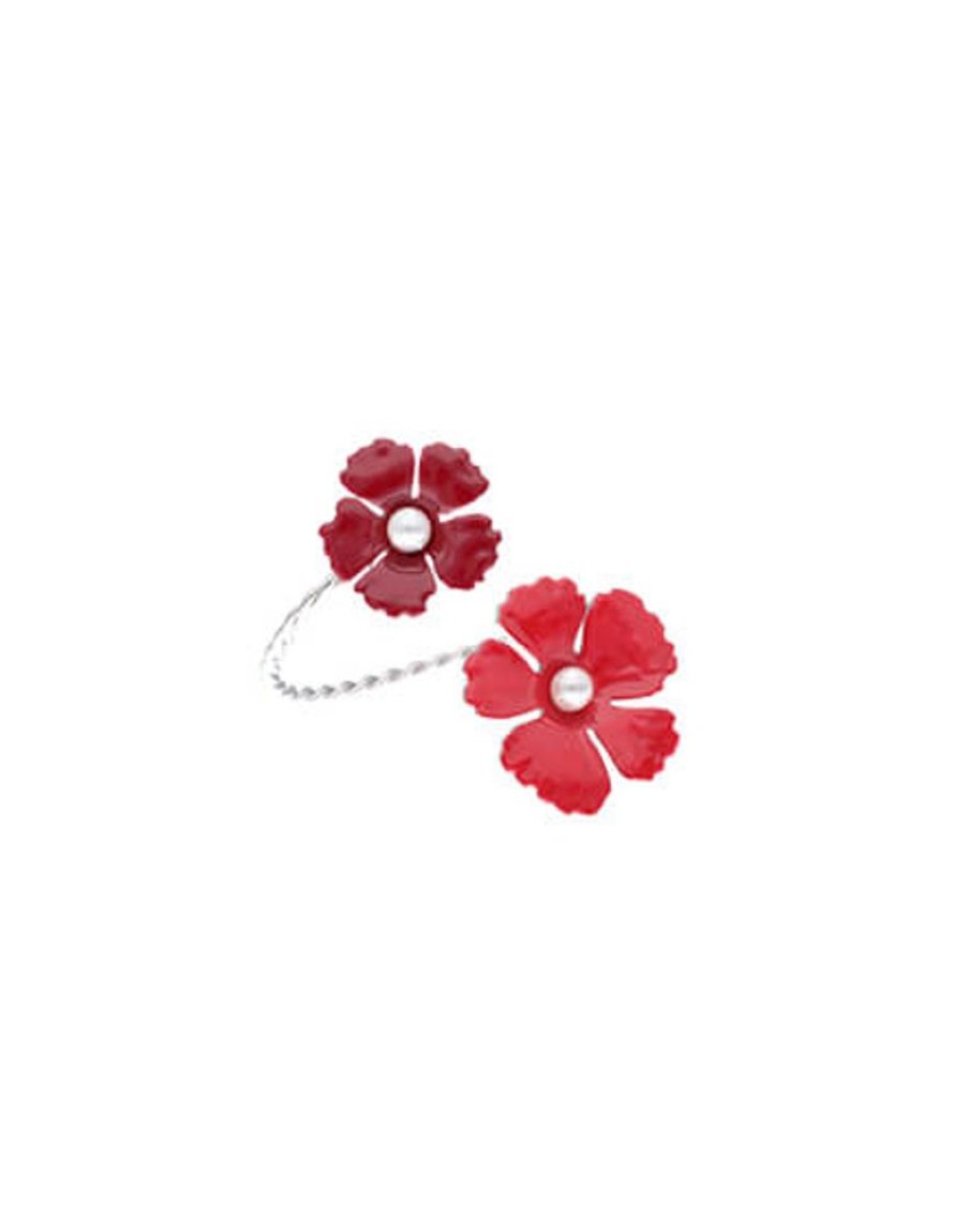 MAJORICA Adjustable Santorini Flower Red Bracelet In Silver | Bangle Bracelets