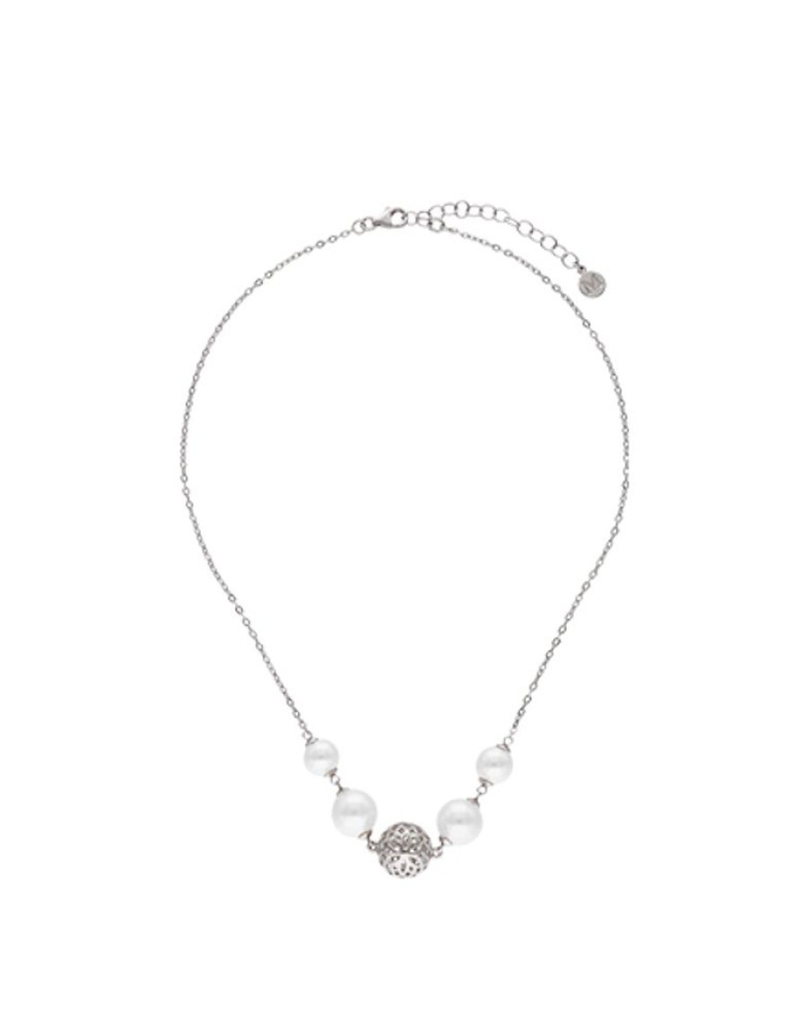 MAJORICA Eternal Necklace With Round Pearls And Cutwork Ball In Silver | Wedding Necklaces