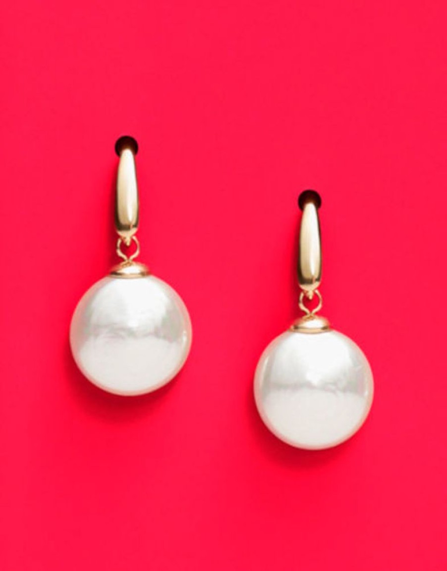 MAJORICA Earrings Lyra Gold Plated With 12Mm Oval White Pearl | Pearl Drop Earrings