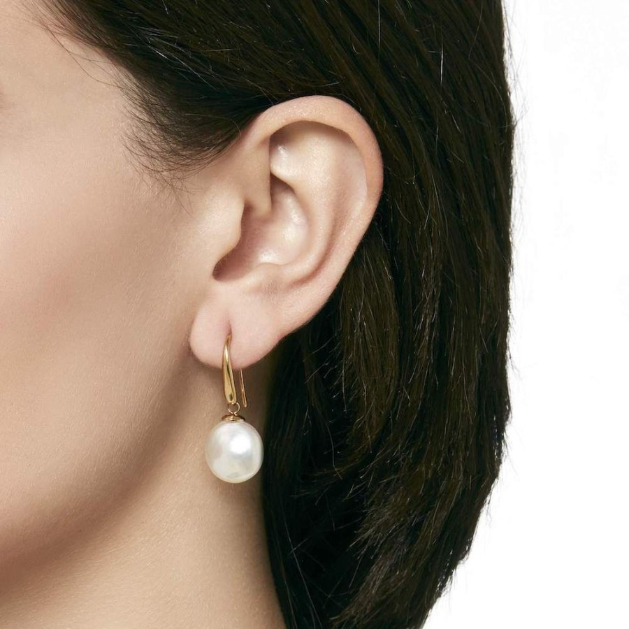 MAJORICA Earrings Lyra Gold Plated With 12Mm Oval White Pearl | Pearl Drop Earrings