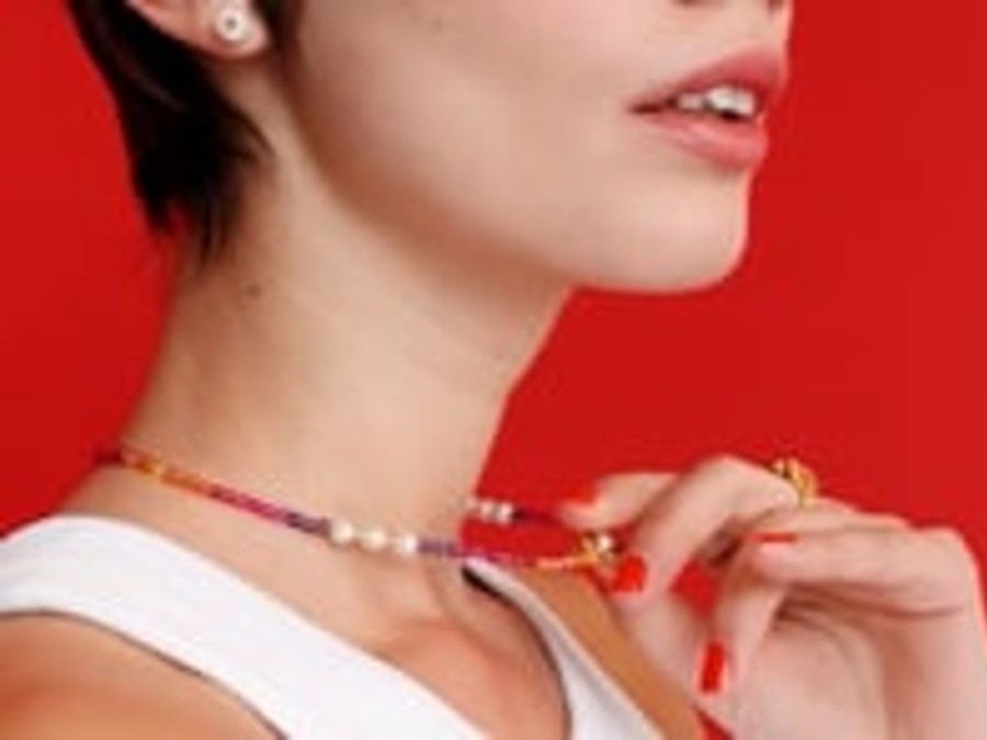 MAJORICA Color Pop Sunset Necklace With Gradient Stones And White Pearls | Necklaces With Stones