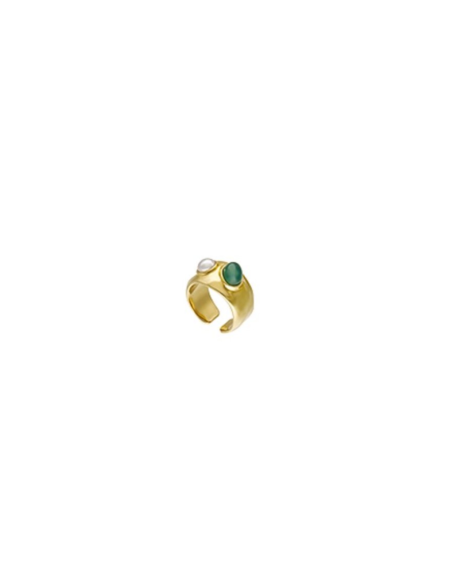 MAJORICA Gold Feme Earcuff With White Pearl And Green Agate | Ear Cuffs