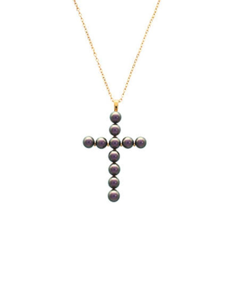 MAJORICA Crosses Collection Gold Pendant With Tahiti Pearl | Pendant Chain