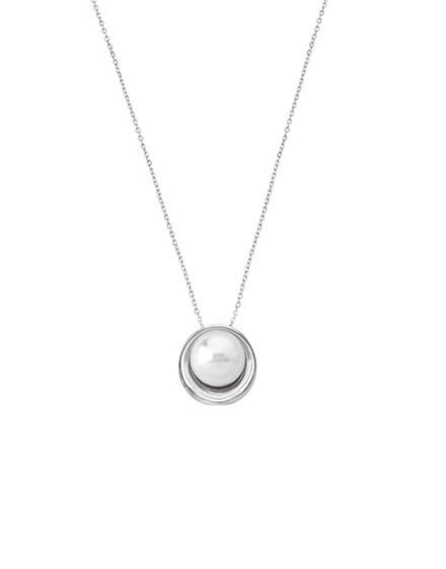 MAJORICA Margot Silver Necklace With An Embedded Round Pearl | Pendants With Chain