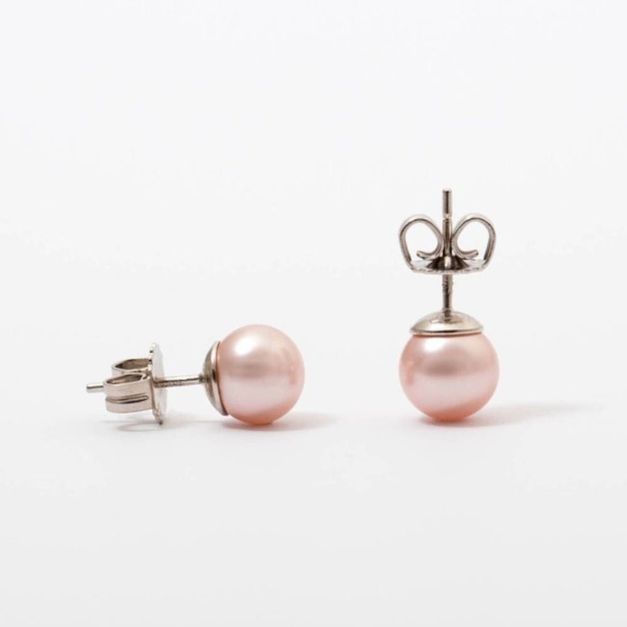 MAJORICA Silver Earrings Lyra With 6Mm Rose Pearl | Pearl Stud Earrings