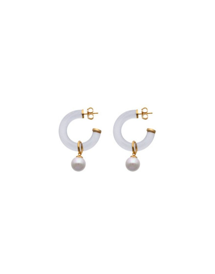 MAJORICA Ayla Golden Earrings In High-Resistance Glass | Pearl Hoop Earrings