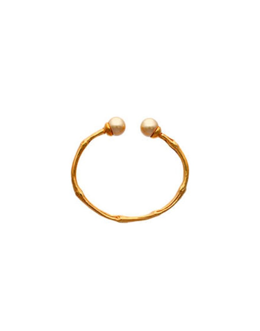 MAJORICA Golden Bamboo Adjustable Bracelet With Champagne Pearls | Bangle Bracelets