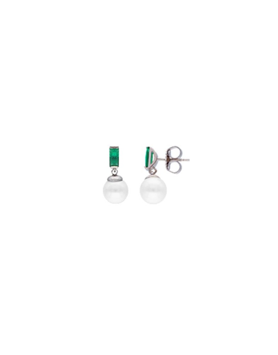 MAJORICA Selene You&Me Silver Earrings With Pearl And Emerald Green Zirconia | Short Earrings