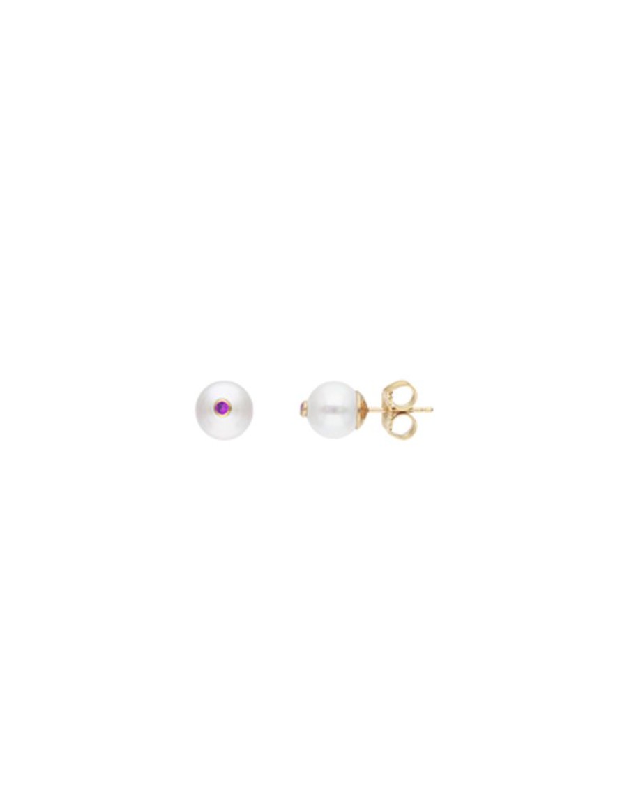 MAJORICA Color Pop Earrings With Round White Pearl And Magenta Zirconia | Pearl Stud Earrings