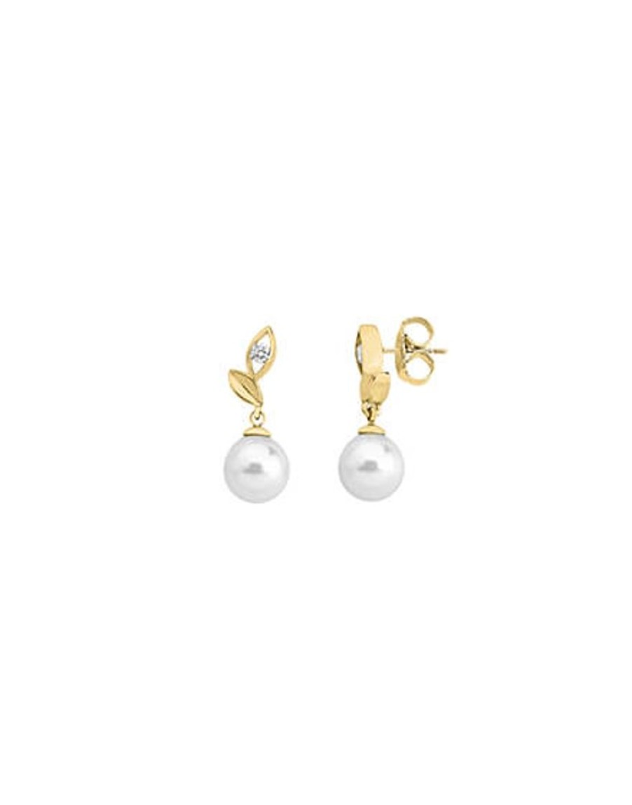 MAJORICA Earrings Selene Gold Plated With 8Mm White Pearl And Zircons | Short Earrings