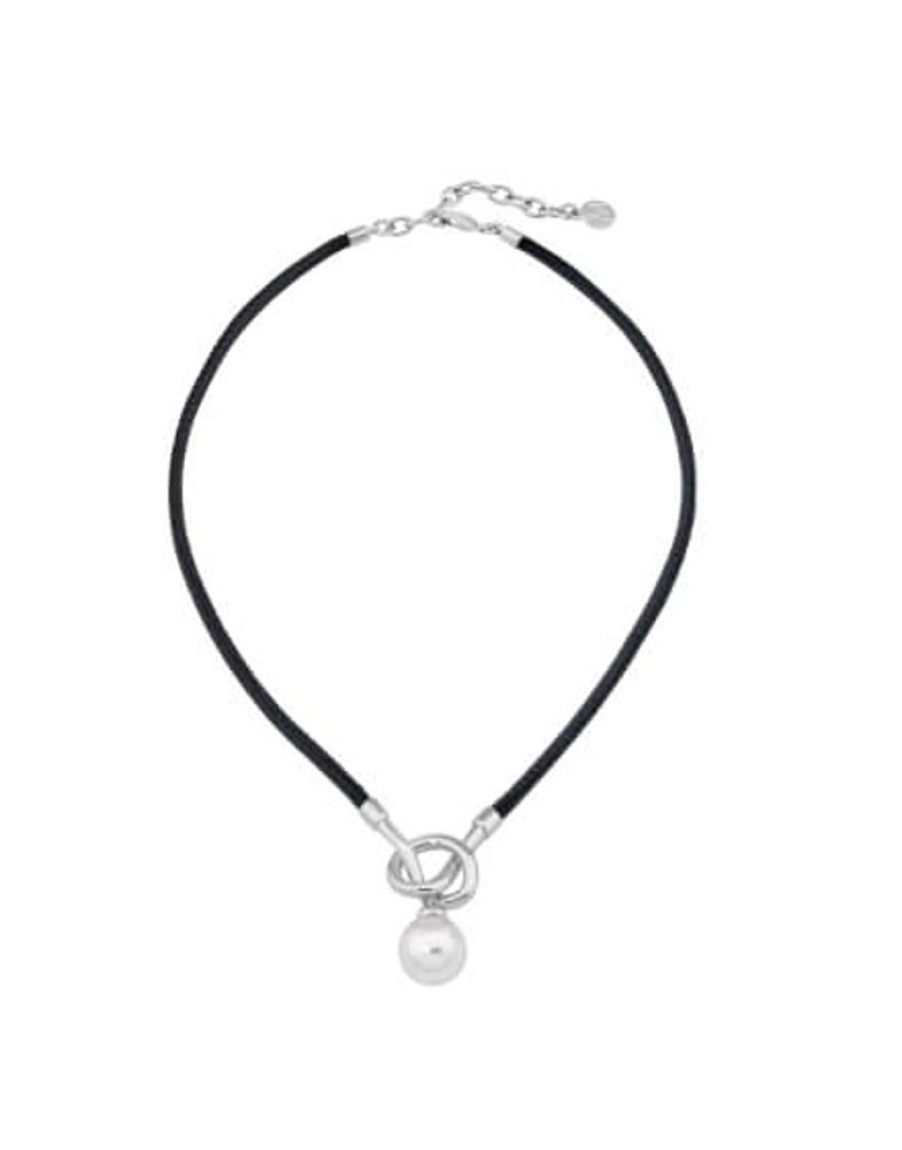 MAJORICA Sicilia Leather Necklace With A Silver Knot And A Round Pearl | Leather Necklaces