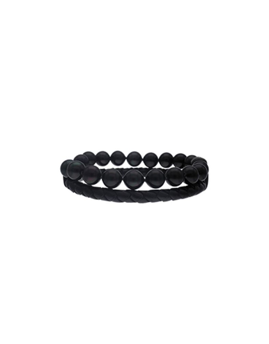 MAJORICA Sailor Bracelet In Steel, Leather And Black Pearl 22Cm | Chain Bracelets