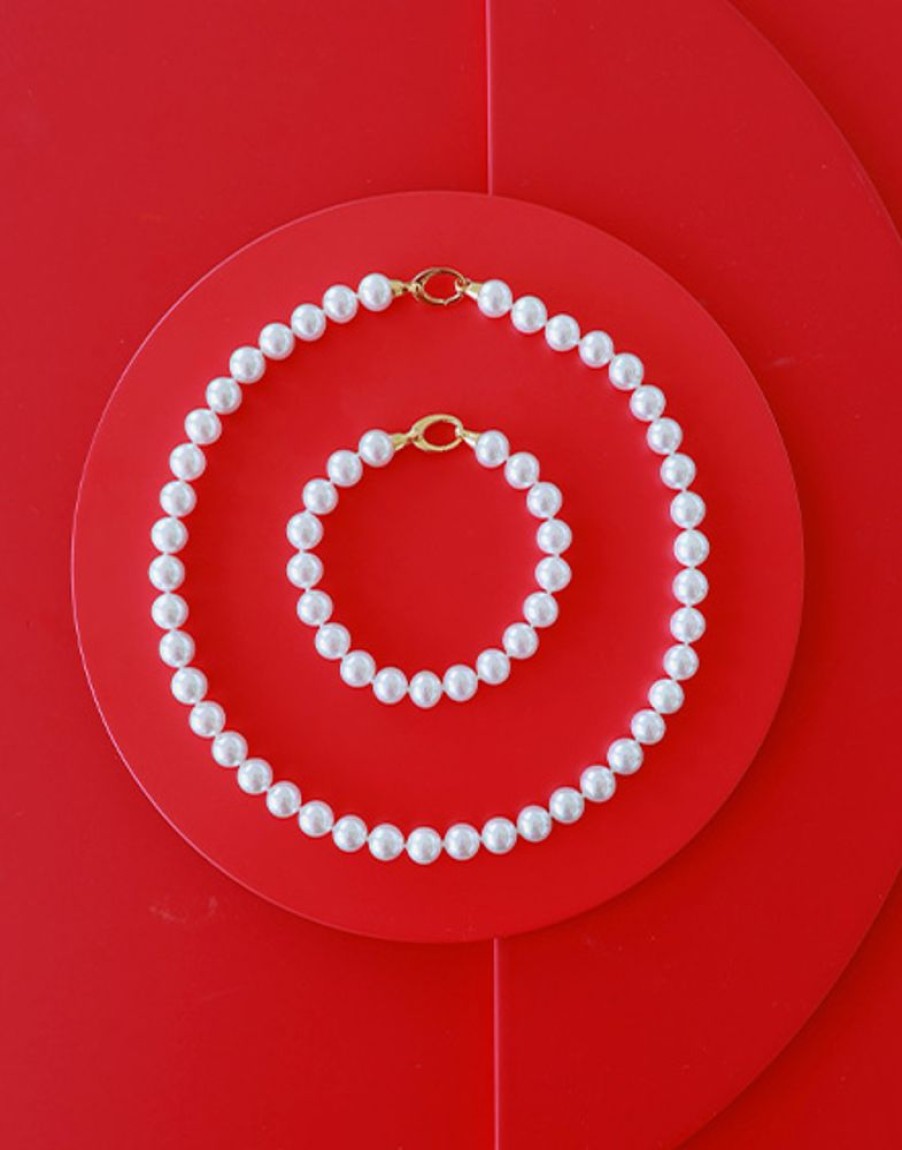 MAJORICA Gold-Plated Silver Bracelet With 10Mm White Pearls Lyra | Golden Bracelets