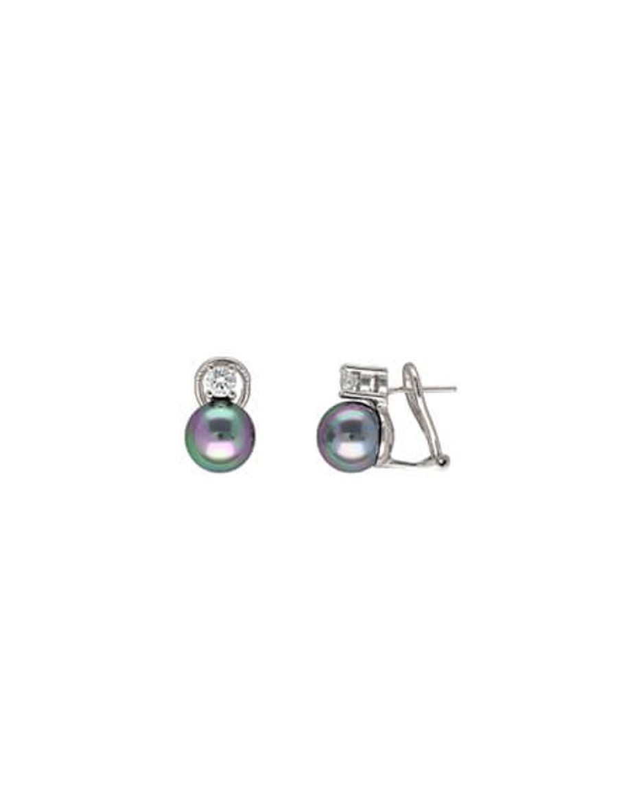 MAJORICA Silver Earrings Selene 10Mm Gray Pearl And Zircons | Tu & Yo Earrings