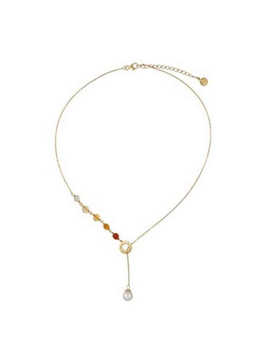 MAJORICA Algaida Short Necklace Golden With Pearl And Amber Murano Glass | Pearl Chain Necklaces