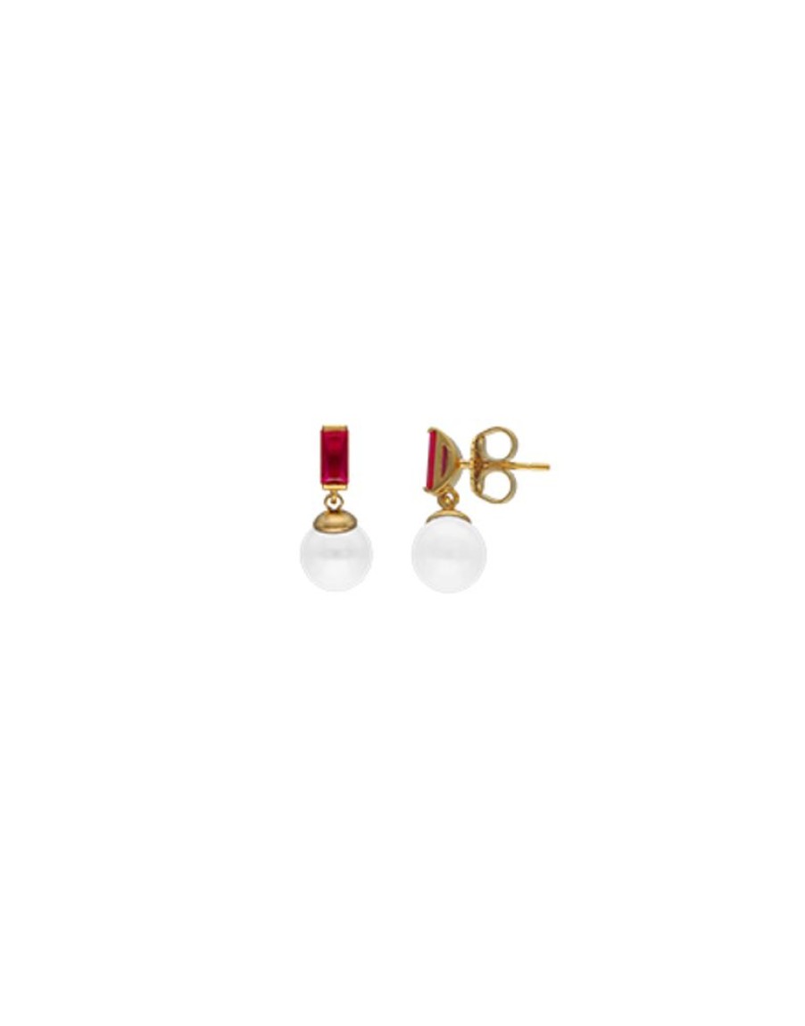 MAJORICA Selene You&Me Gold-Plated Earrings With Pearl And Ruby Red Zirconia | Short Earrings