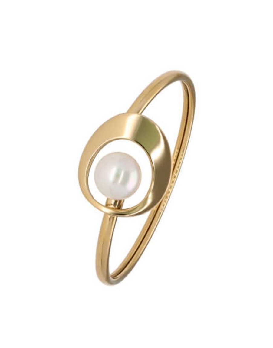 MAJORICA Petra Bangle In Gold Steel With White Pearl | Bangle Bracelets