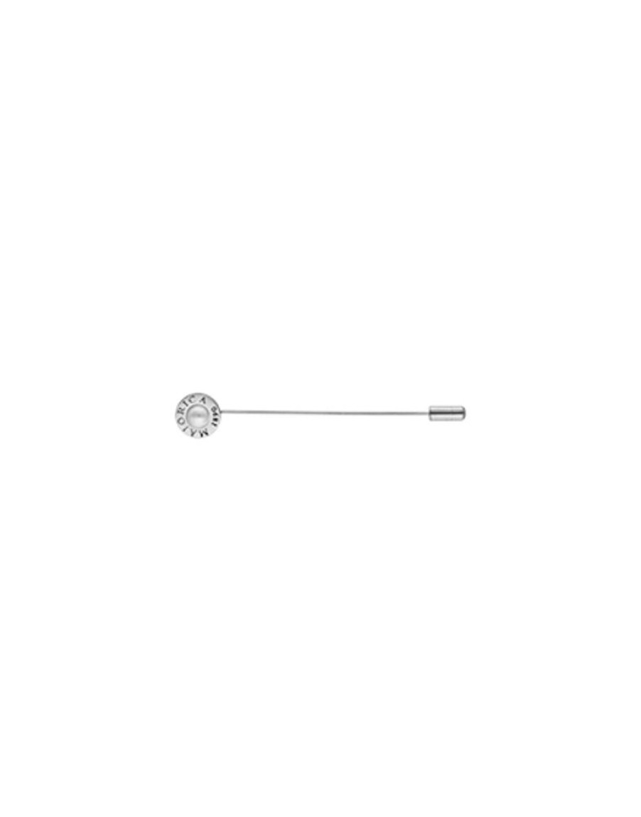 MAJORICA Le Club Long Steel Broach With Logo And White Half Pearl | Pins