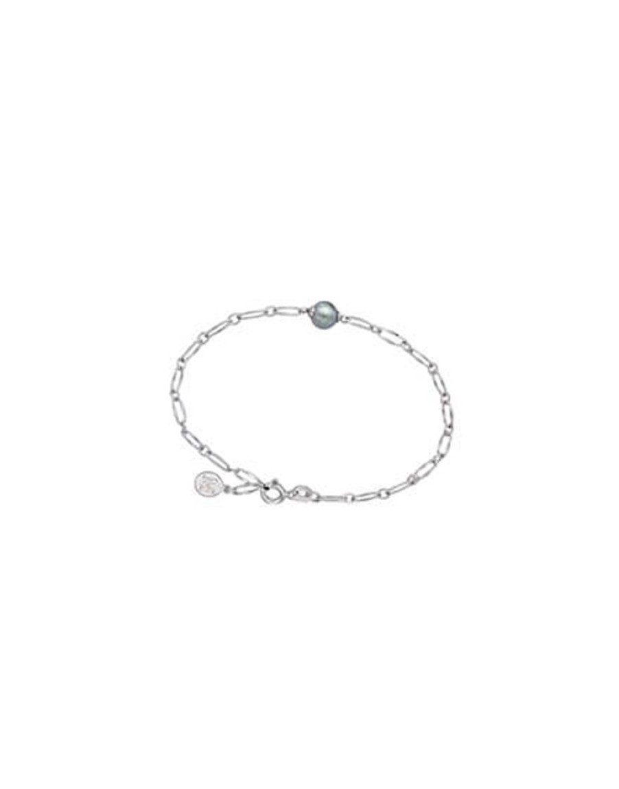 MAJORICA Silver Link Bracelet Cies With Gray Pearl | Chain Bracelets